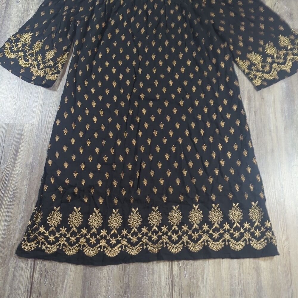 Lapogee Women Size 2X Black and Gold Print Tunic Top Dress Made In India - Picture 2 of 10